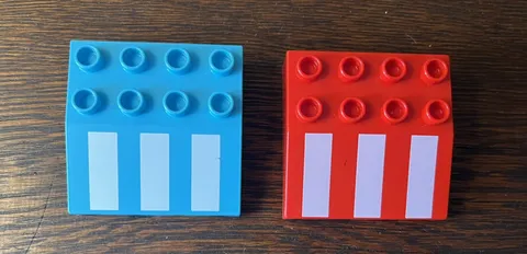 LEGO Duplo Lot Of 2 Roof Bricks With Stripes Awning Blue Red