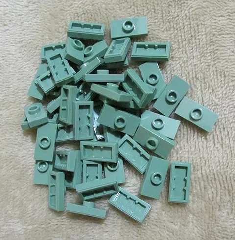 LEGO Plate, Modified 1 x 2 w/ 1 Stud Sand Green no. 15573 (Qty 50) *NEW*
