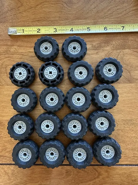 18 LEGO Tire Lot- 37x18R Wheels-Off set Treads-GRAY RIMS #55981