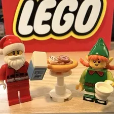 Lego Santa Claus & His Head Elf Minifigure With Accessories 