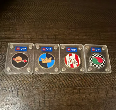 LEGO VIP Collectible Coin Lot of 4 Space Castle Pirates Octan w/ Display Cases