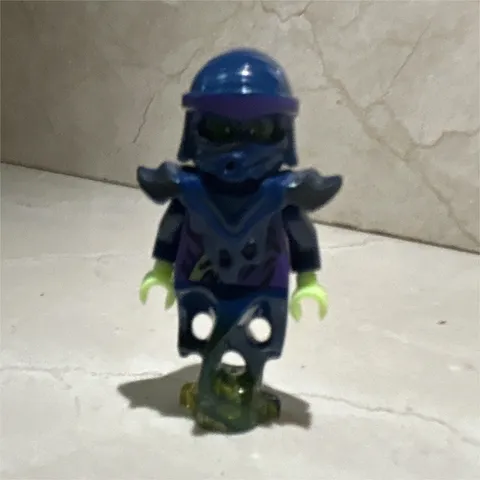 LEGO Minifigure Dark Blue Armor w/ Helmet, Lime Green Hands, Trans-Green Legs