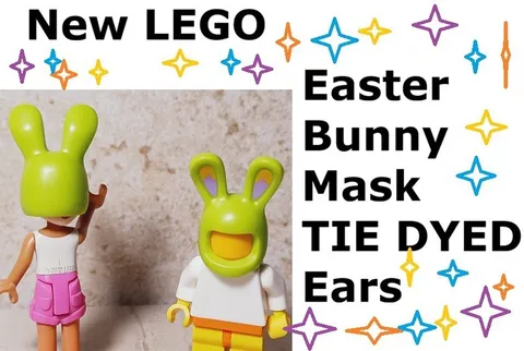 New LEGO Tie Dye Easter Bunny Mask Headgear Big Ears Lime Green BAM Unique Color