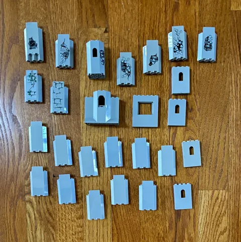 LEGO Lot of 26 Gray Wall Panel Castle Window Arch Pieces