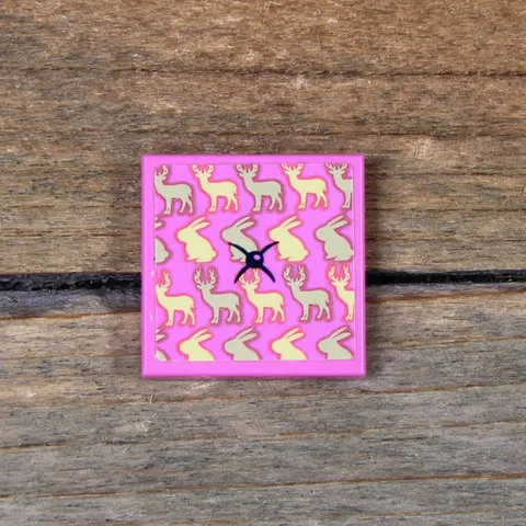 LEGO Dark Pink Tile 2 x 2 with Cushion Deer Rabbits & Button Pattern 3068pb1652