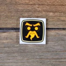 LEGO White Tile 2 x 2 Bright Light Orange Wu Bot Face on Black Screen 3068pb1763