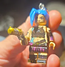 LEGO Jinx Minifigure Keychain Figure w/ Blue Hair & Gold/Silver Blaster