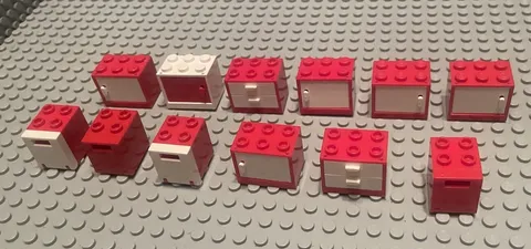 LEGO Lot Of 12 Boxes & Crates / Red & White / Accessories Storage / City / Plane