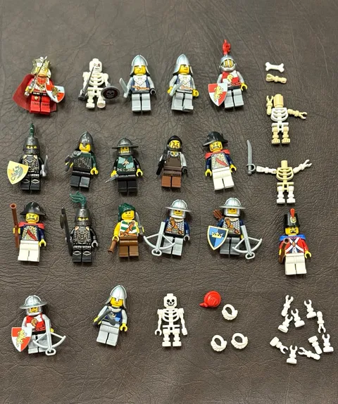 LEGO Minifigure Lot w/ Knights, Skeletons, PiratesWeapons, Animals & Accessories