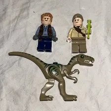 Lego Jurassic World Minifigure Lot Owen, Ken, & Velociraptor Park