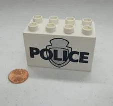 Vtg Lego Duplo POLICE STATION SIGN w/ Emblem PRINTED BLOCK Policeman Signage