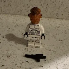 LEGO Minifigure White Armor Outfit w/ Brown Head & Black Blaster