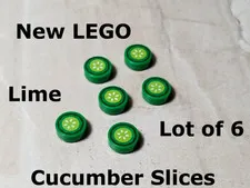 New LEGO Fruit Vegetable Veggies Cucumber Lime Slices Lot of 6 Printed Food Part
