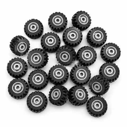 25 LEGO Black Tires Wheels Gray Rims Bulk Lot Car Truck City Vehicle Parts