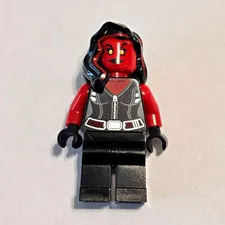 LEGO Minifigure Red Head & Arms, Black Legs Outfit w/ Black Hair/Hood