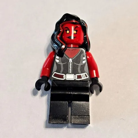 LEGO Minifigure Red Head & Arms, Black Legs Outfit w/ Black Hair/Hood