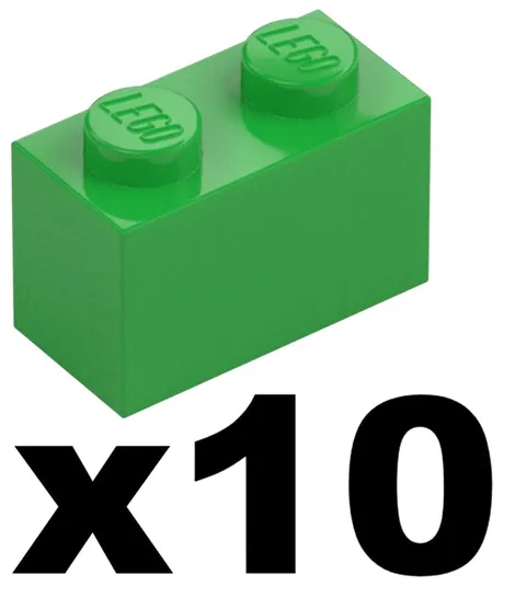Lego New Part 3004 - Qty 10 - BRICK Bright Green 1 x 2 Stud Pieces D907