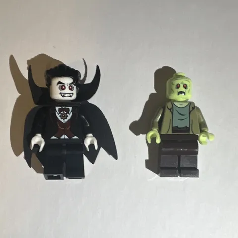 LEGO Minifigure Lot of 2: Vampire/Dracula w/ Black Cape & Green Zombie
