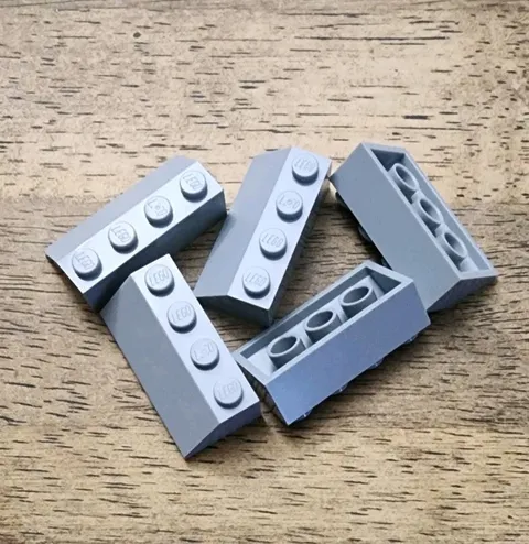 LEGO Light Bluish Gray Slope 45 2 x 4. QTY 5. Part No. 3037.
