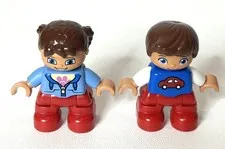 2 LEGO Duplo Creative Building Basket  Minifig 2" Child Figures Blue Red Brown
