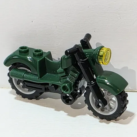 Lego Dark Green Motorcycle with Black Chassis and Gray Wheels