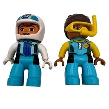 LEGO Duplo Figures Lot Race Car Driver 34 and Scuba Diver Snorkeler Wetsuit