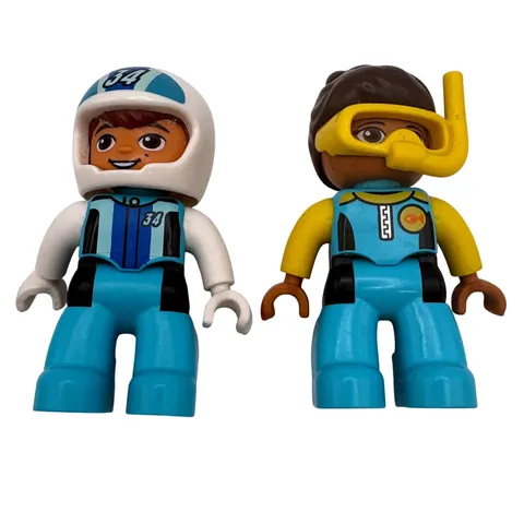 LEGO Duplo Figures Lot Race Car Driver 34 and Scuba Diver Snorkeler Wetsuit