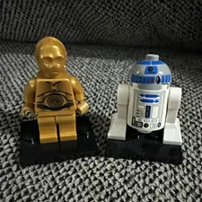 LEGO Star Wars Minifigures C-3PO & R2-D2 w/ Black Display Stands