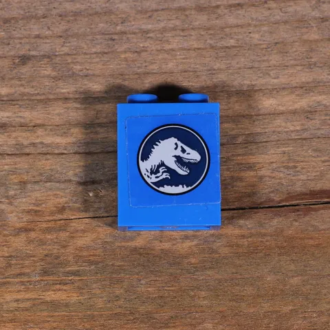LEGO Blue Panel 1x2x2 w Side Supports Jurassic World Logo Sticker 87552pb026