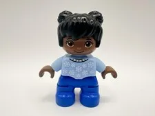 Lego Duplo Figure Girl, Light Blue Snowflake Sweater, African American