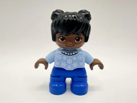 Lego Duplo Figure Girl, Light Blue Snowflake Sweater, African American