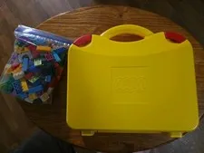 2012 Lego Yellow Hard Case with dividers & Bag Of Lego Pieces.