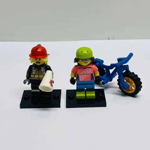 LEGO Series 19 Blind Bag Minifigures Firefighter Mountain Biker Complete CMF