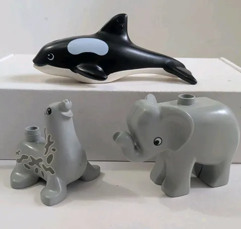 Vtg Lego Duplo Zoo Replacement Lot Of 3: Lg Orca Whale, Grey Seal, Baby Elephant