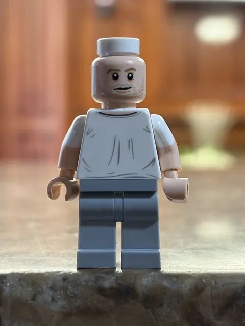 LEGO Minifigure Gray Head w/ Face, Light Gray Shirt, Blue & Light Gray Legs