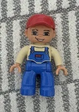 Lego Duplo Figure Farmer W/ Red Ballcap Hat and Blue Overalls. Pre-Owned 