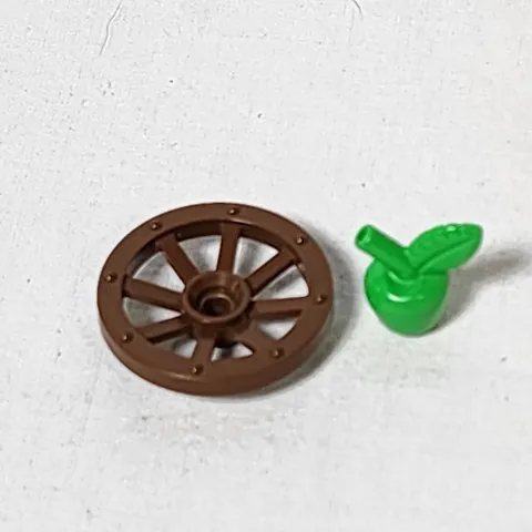 Lego Lot of 2 Green Apple and Brown Wagon Wheel Replacement Pieces Parts