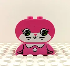 Lego Duplo Printed Brick 2x2 2" Oval Girl Cat Face w/blouse pink