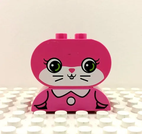 Lego Duplo Printed Brick 2x2 2" Oval Girl Cat Face w/blouse pink