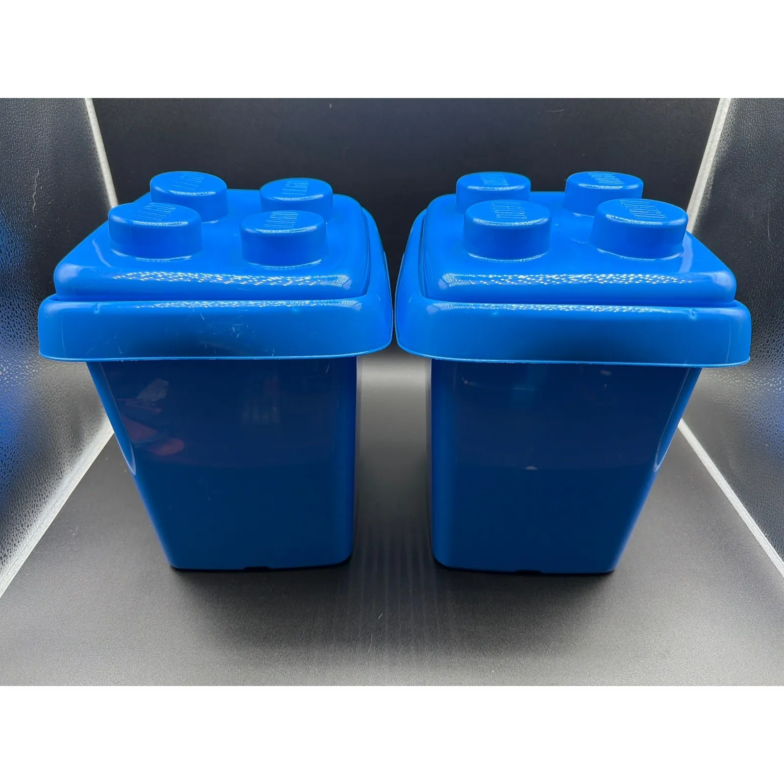 LEGO Storage Brick Containers Blue Stackable Box Lot of 2 Toy Organizer
