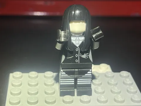 LEGO Minifigure Black & Gray Outfit Long Black Hair Gray Gloves