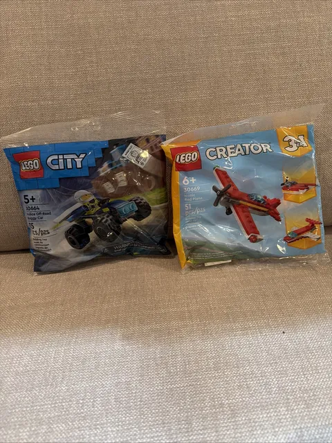 Lego Lot Of 2 Iconic Red Plane 30669 & City Police Off-Road Buggy 30664