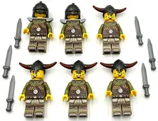 Lego 6 New Castle Viking Knights Minifigures Weapons Swords Men Horns Army
