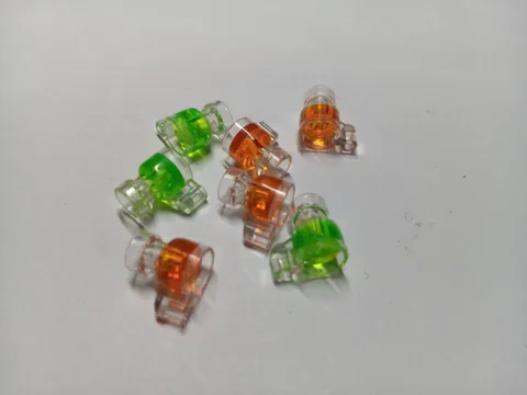 LEGO LOT 7 MINIFIGURE CUP STEIN MOLDED DRINK TRANS ORANGE GREEN #68495