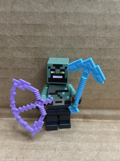 Orc Warrior Minecraft Lego Minifigure W Pickaxe & Bow