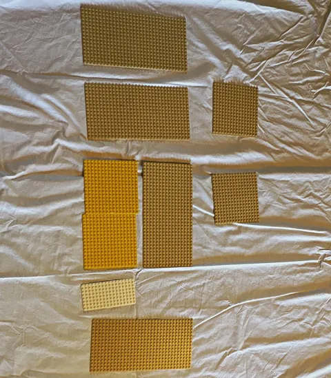 LEGO Baseplate Lot 9 pc Tan & Yellow Plastic Studded Building Plates