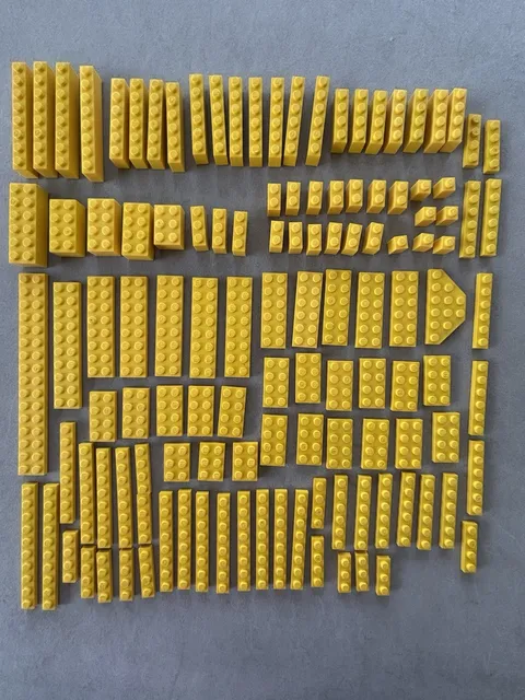 Lot of 125 Assorted Yellow Lego Bricks, Plates, and Tiles