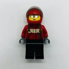 Lego Minifigure City Pilot Male, Red Fire Suit with Carabiner cty0678 Airport