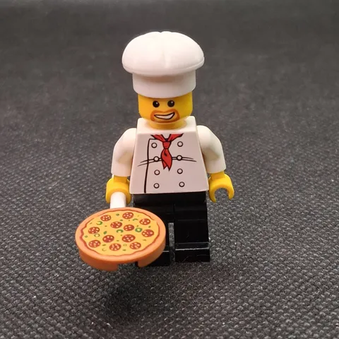 LEGO - Male Minifigure Chef w/ Pizza White Hat Baker Cook Kitchen Food City Town