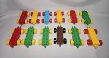 Lego Duplo Bricks Train Cars Wheels Base Vehicle Toy Yellow Blue Red Lot Of 12